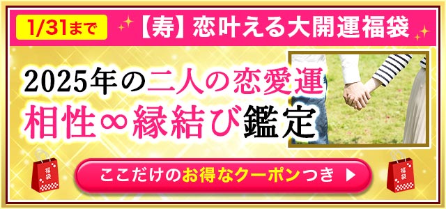 1/3まで 【寿】恋叶える大開運福袋 2025年の二人の恋愛運 相性∞縁結び鑑定 お正月3日間限定開運待ち受けつき